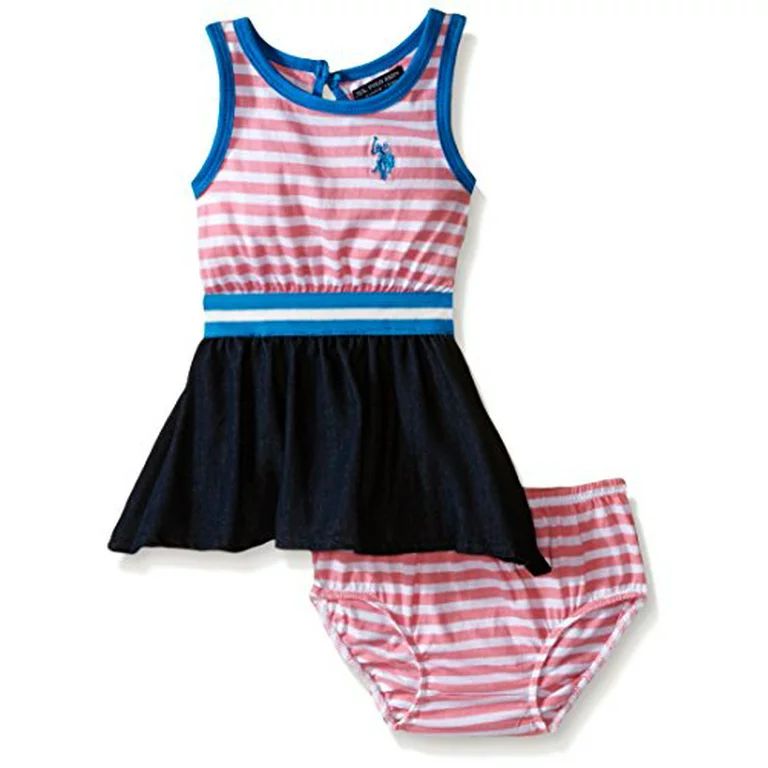 U.S. Polo Assn. Girls' Little Striped Tank and Denim Dress, Neon Pink, 6 | Walmart (US)