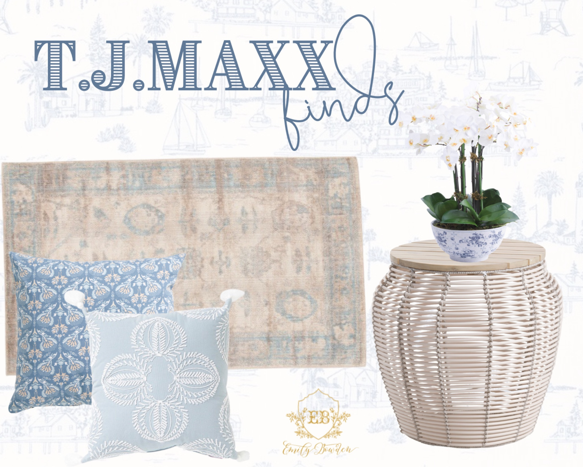 t.j.maxx finds!

#tjmaxx #homedecor #floral #wicker #table #accentpillow #blue&white #grandmillenial #southern #arearug #southernliving