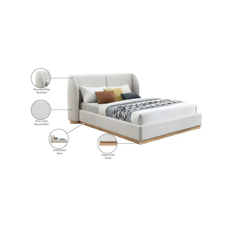 Meridian Furniture Jardin Queen Winged Headboard Fabric Standard Bed, Cream | Walmart (US)