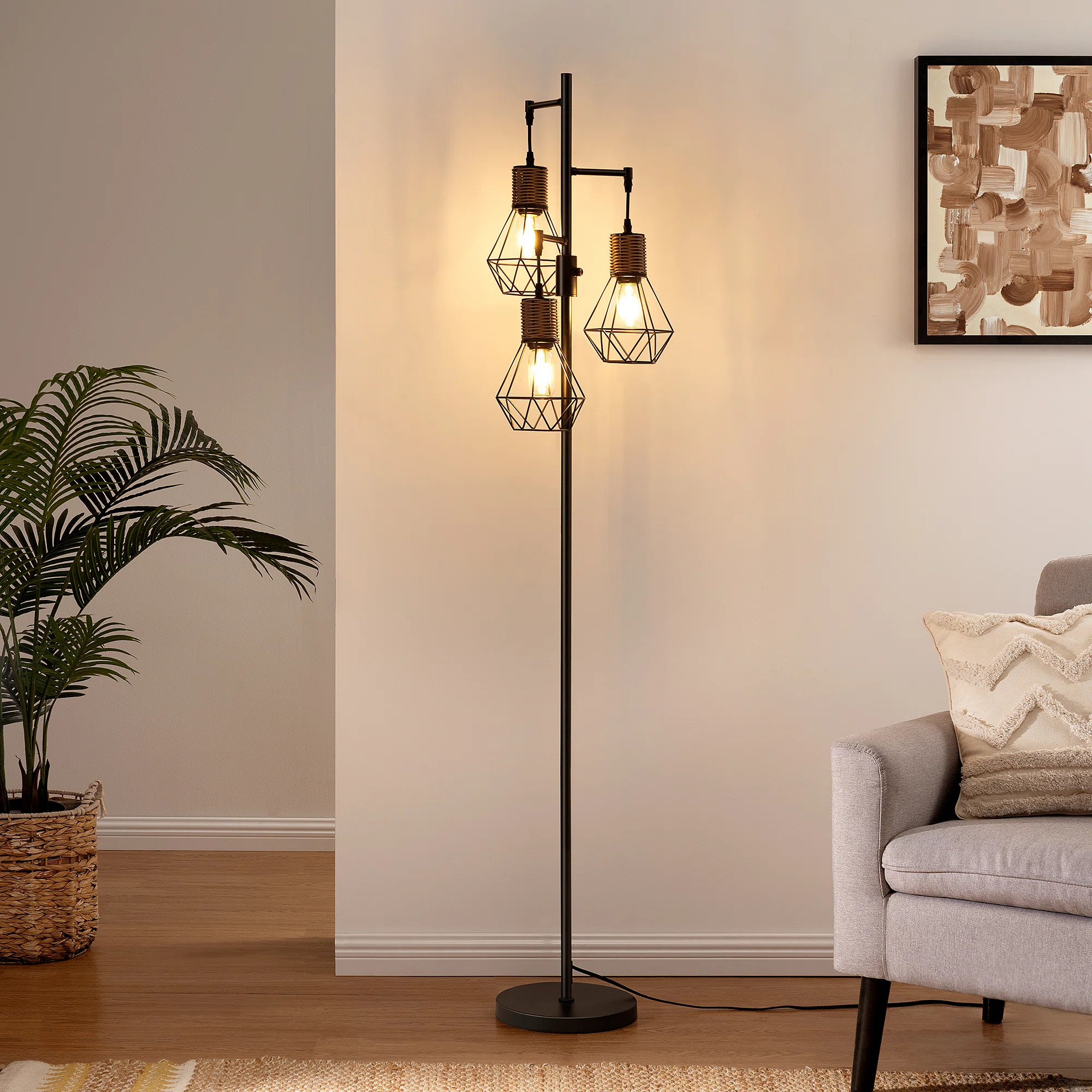 Crevan 65" Dimmable Rattan Tree Floor Lamp With 3 Bulbs Included | Wayfair North America