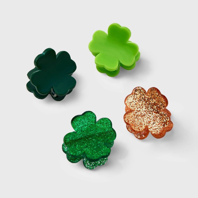 Glitter Clover Claw Hair Clips Set 4pc - Green | Target