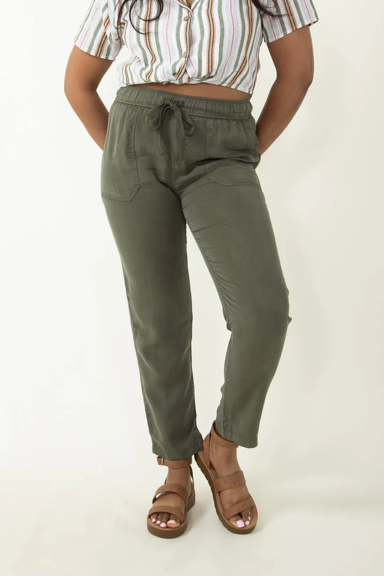 Tencel Drawstring Pants for Women in Dark Olive | Glik's