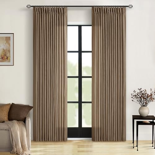 Brown Pinch Pleated Linen Curtains 84 Inches Long 2 Panels Set Living Room Dining Pinch Pleat Bac... | Amazon (US)