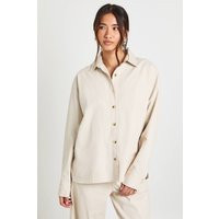 boohoo Women's Chambray Oversized Shirt in Ecru | Size: 2 | Denim/Polyurethane | boohoo (US & Canada)
