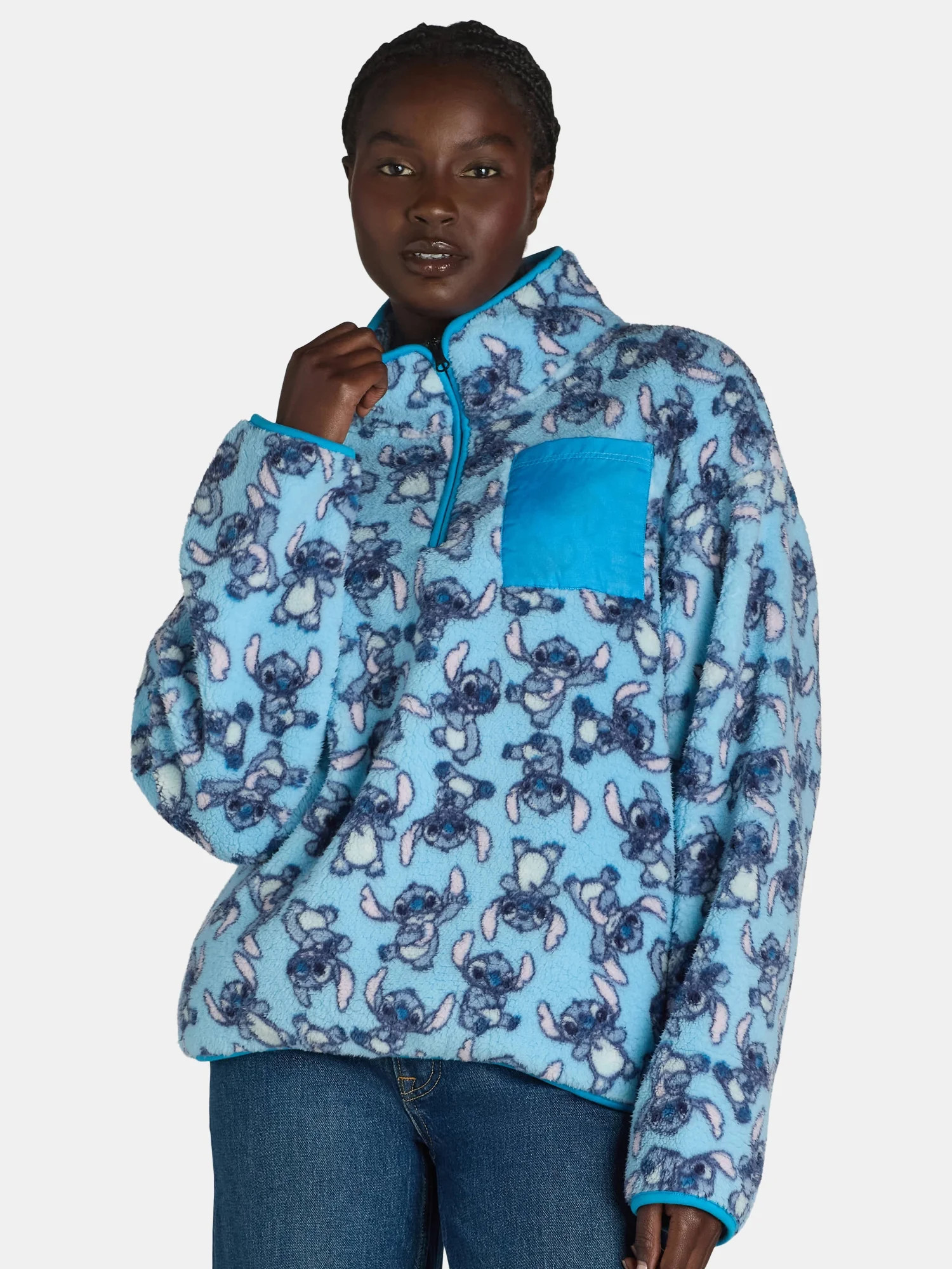 Stitch Women’s Quarter Zip Print Fleece Sweatshirt, Sizes XXS-XXL | Walmart (US)