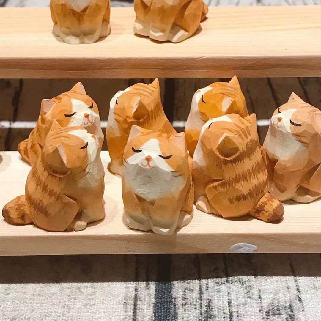 Hand-Carved Painted Orange Cat Figurines | Cat Lovers Gift | DIY Cat | Wooden Animal | Home Decor... | Etsy (US)