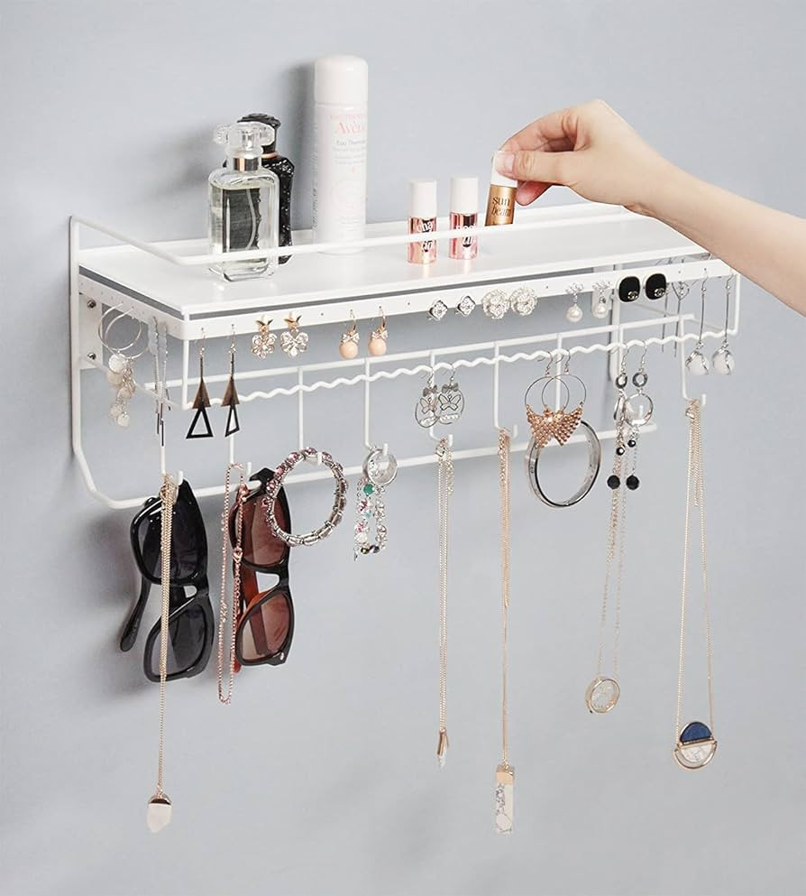 JackCubeDesign White Metal Necklace Jewelry Organizer Wall Mount Jewelry Holder Shelf Mounted Han... | Amazon (US)