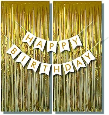 Beautiful Sturdy Preassembled White and Gold Happy Birthday Banner with Two Matching Elegant Shin... | Amazon (US)