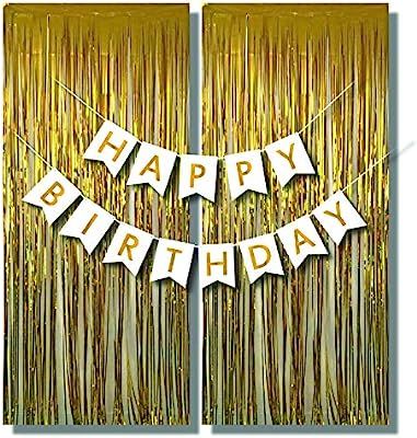 Beautiful Sturdy Preassembled White and Gold Happy Birthday Banner with Two Matching Elegant Shin... | Amazon (US)