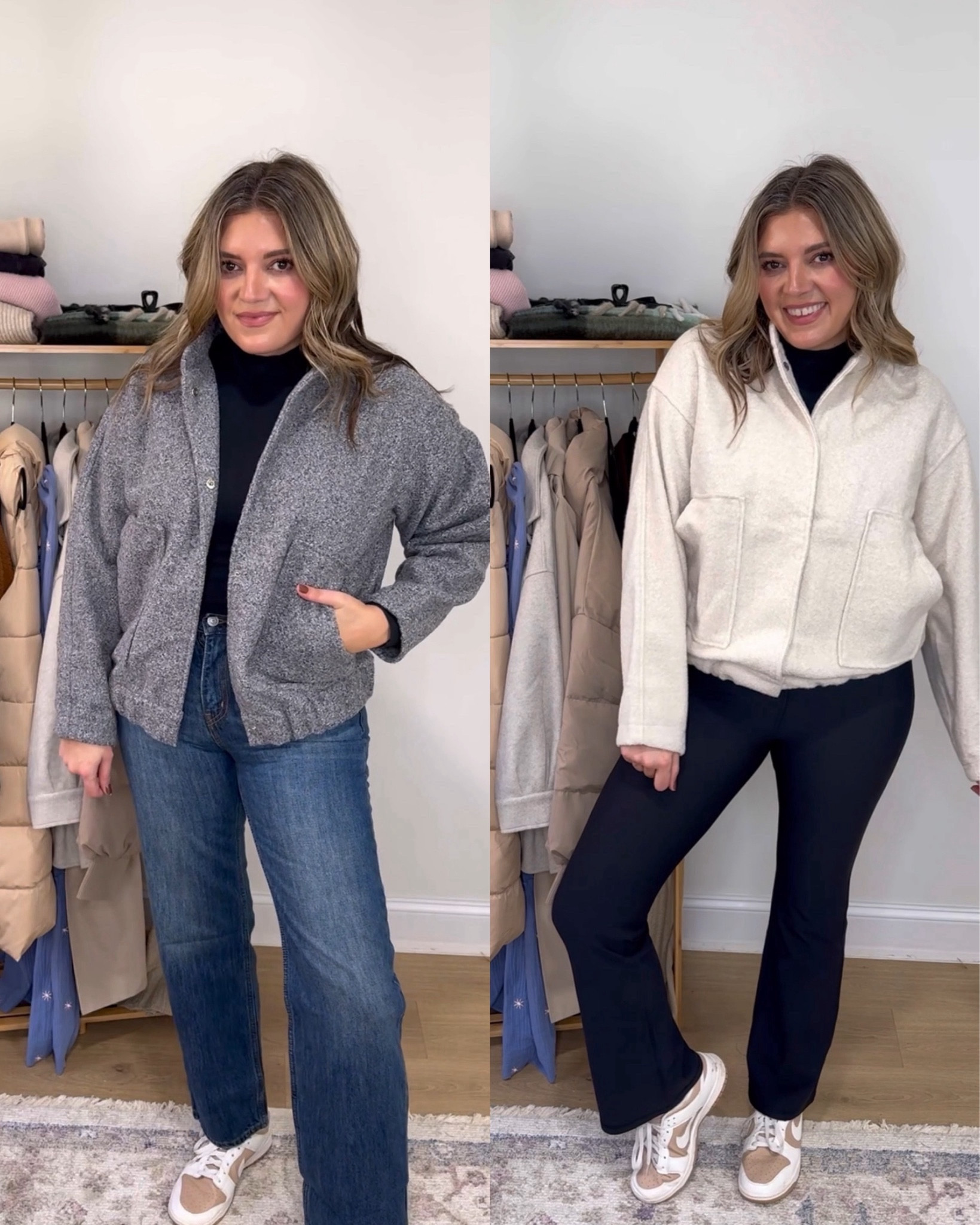 Two way to wear my fav Amazon bomber jacket! Wool keeps it warm but it’s not at all itchy! I now own it in three colors!! Wear with leggings or jeans! Currently 20% off. Fits tts.

#LTKfindsunder100 #LTKfindsunder50 #LTKsalealert