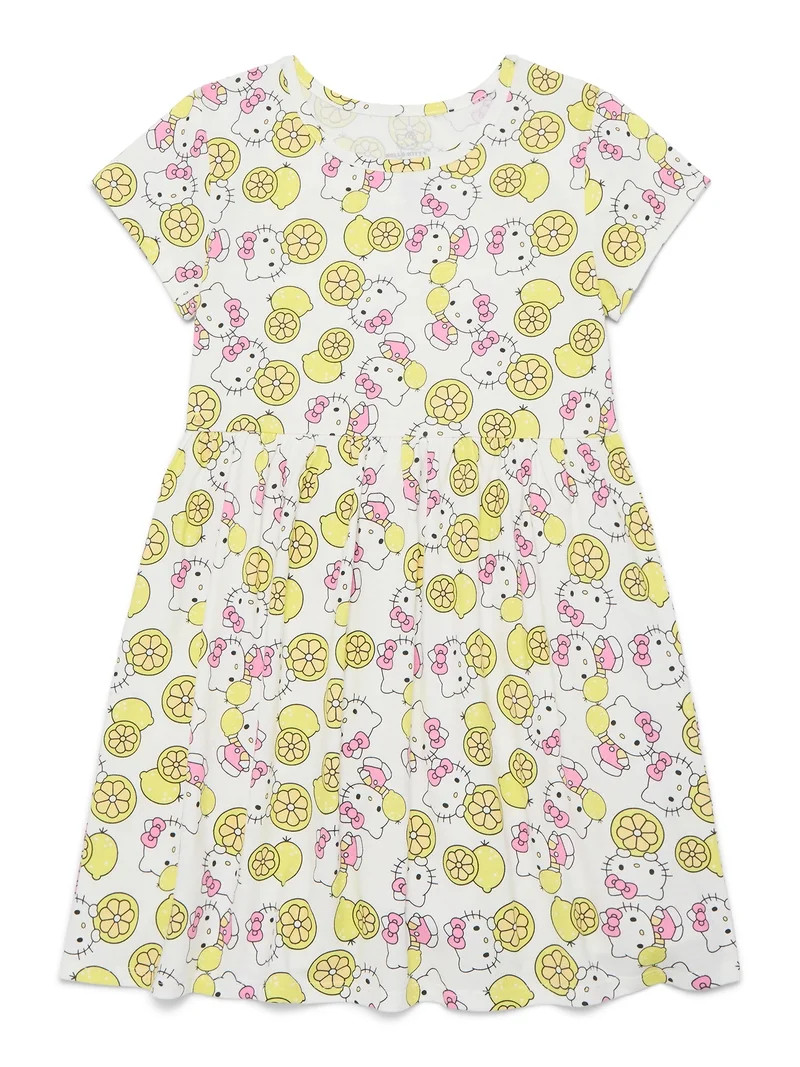 Hello Kitty Girls' Allover Print Dress with Short Sleeves, Sizes 4-12 | Walmart (US)