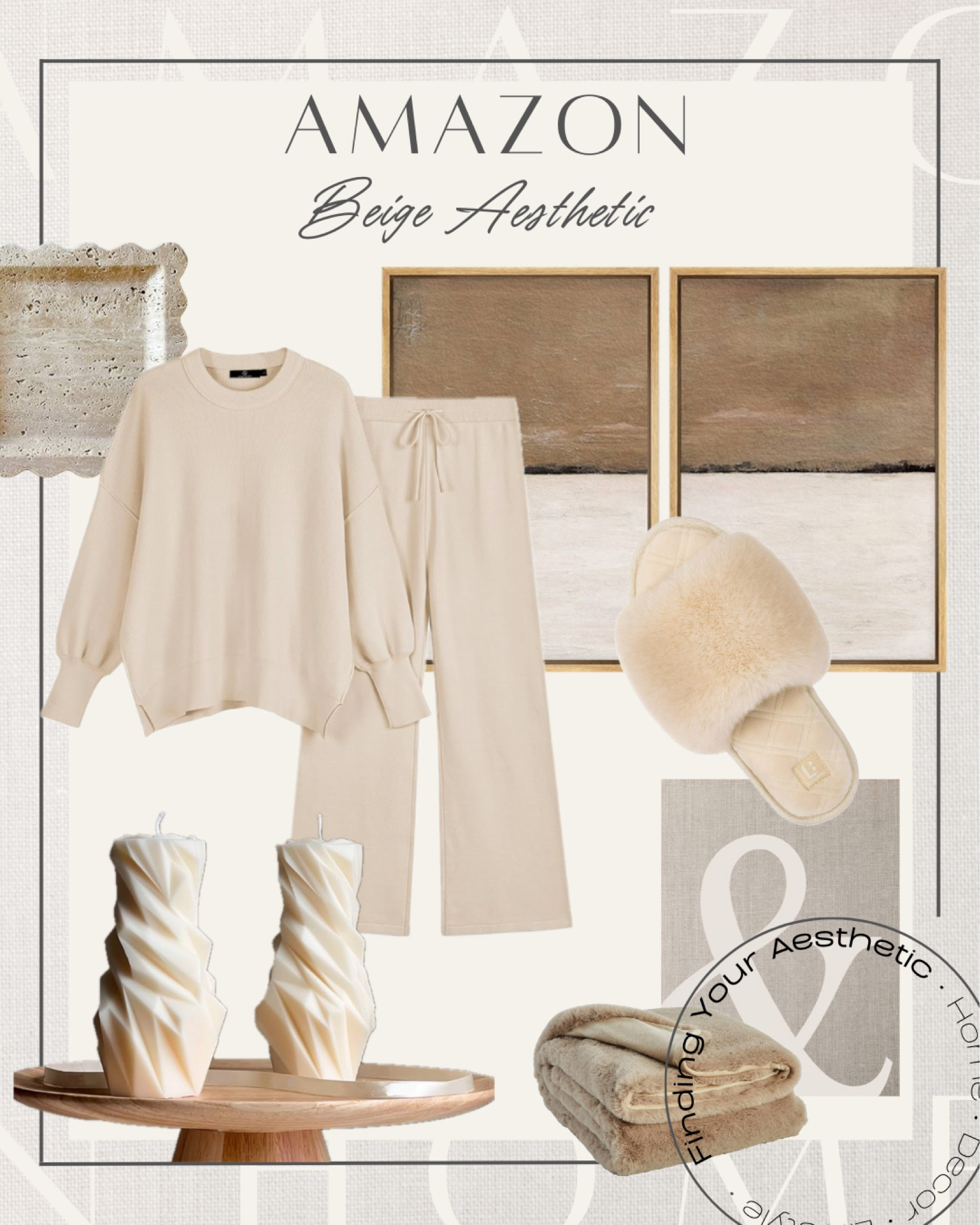 Soft luxury with a beige aesthetic...and they're all from Amazon!

Travertine tray // neutral home // neutral style // beige 2 piece set // Amazon two piece set // cozy slippers // unique pillar candles // cozy throw blanket 

#LTKHome #LTKFindsUnder100 #LTKStyleTip