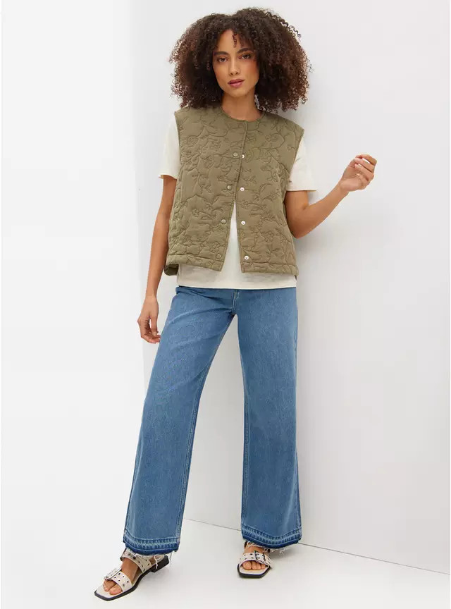 Khaki Embroidered Waistcoat M | Tu Clothing