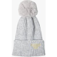 Sarta Women's Embroidered Bee Pom Pom Beanie Hat in Light Grey | Debenhams UK