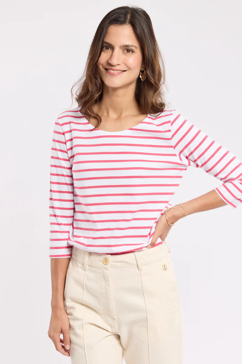Matrosenshirt mit 3/4-Ärmeln – leichte Baumwolle - Damen - Blanc/Primerose | Armor-lux (DE)