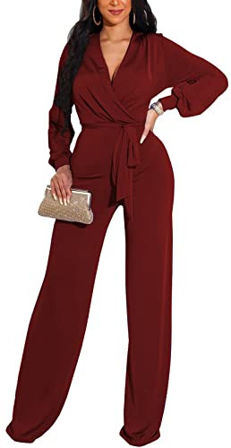 Red Jumpsuits for Women Dressy Plus Size Long Sleeve Pant Suits Elegant Formal Evening Party Rompers | Amazon (US)