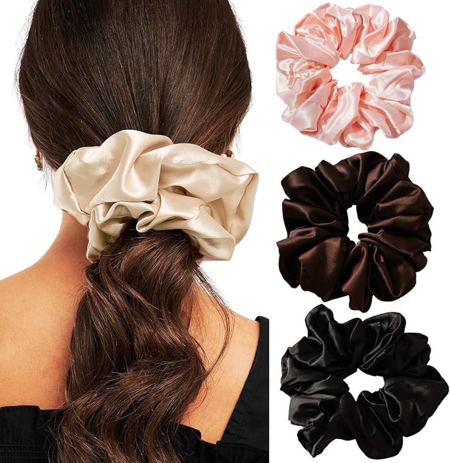 Big Satin Scrunchies for Women, XL Oversized Hair Scrunchies for Thick Hair, Extra Large Soft Sil... | Amazon (US)