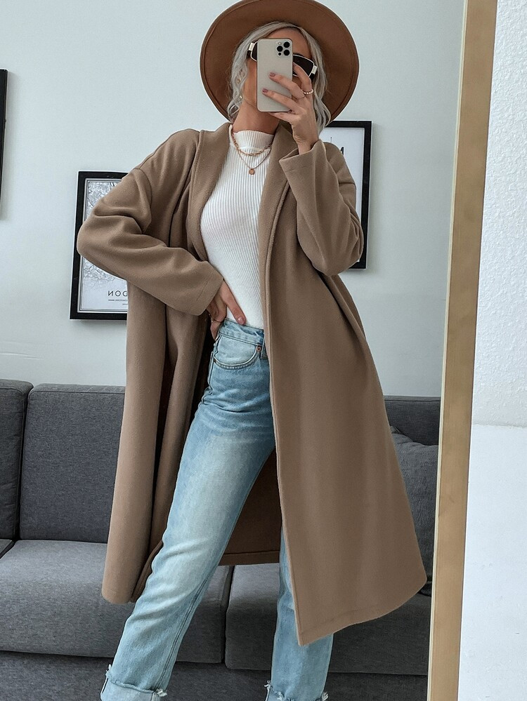 Mantel mit Drop Shoulder, Schalkragen, Gürtel | SHEIN