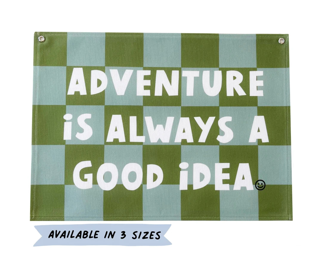 Adventure is Always a Good Idea Wall Hanging Green Blue Checkerboard Wall Hanging Kids Room Decor... | Etsy (US)