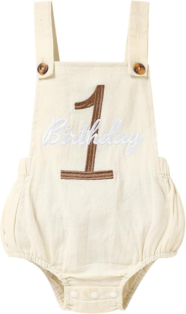 Baby Boys Girls 1st Birthday Romper Baby First Birthday Outfit Boy Solid Color Jumpsuit Cake Smas... | Amazon (US)