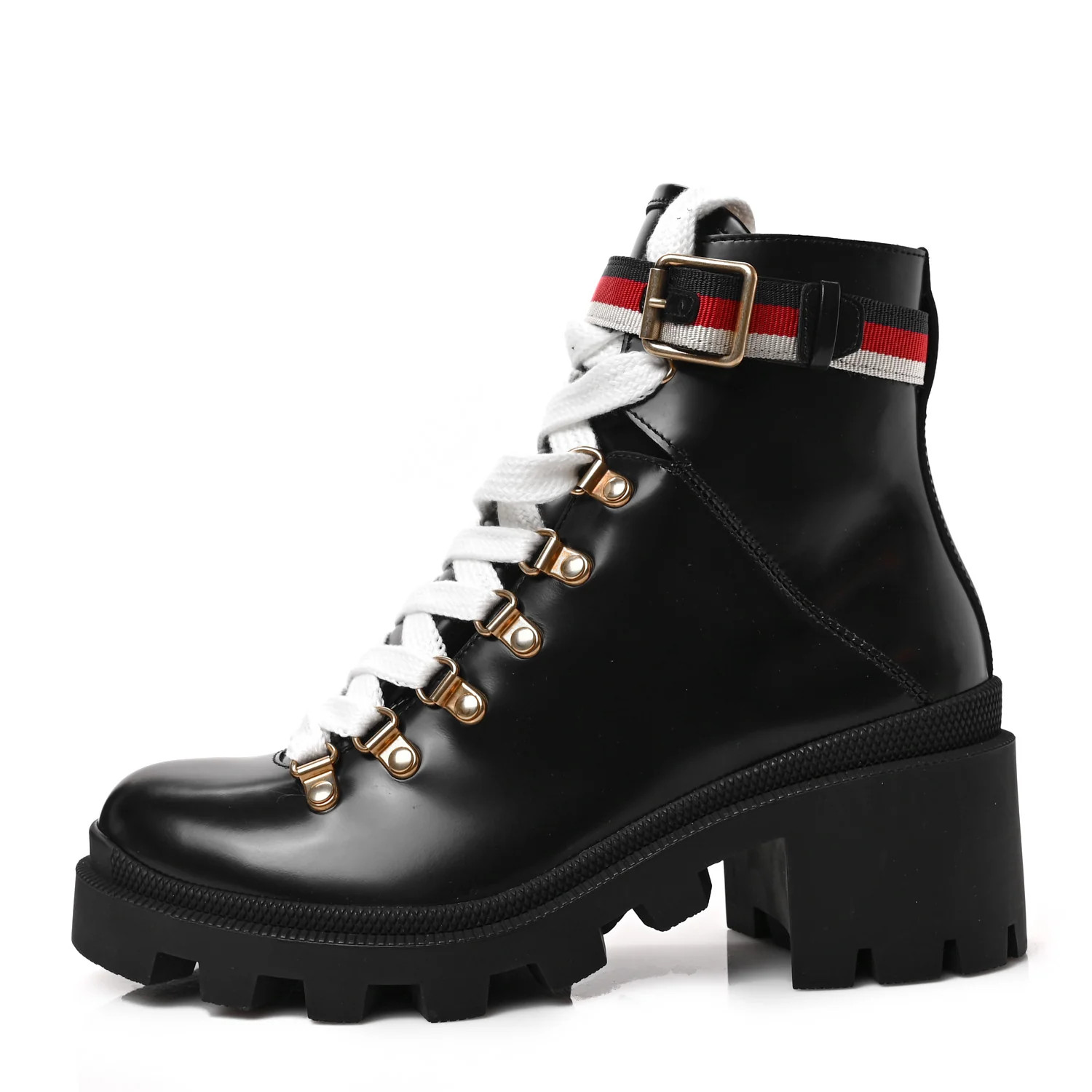 Calfskin Sylvie Web Womens Lace Up Combat Boots 37 Black | FASHIONPHILE (US)