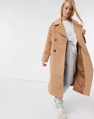 Y.A.S wool longline coat with tortoise shell buttons in camel | ASOS (Global)