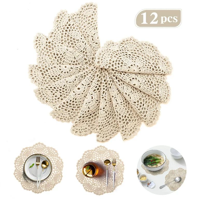 Doilies, 12Pcs 8 Inch Doilies Crochet Round Lace Doily Handmade Placemats 100% Cotton Crocheted C... | Walmart (US)