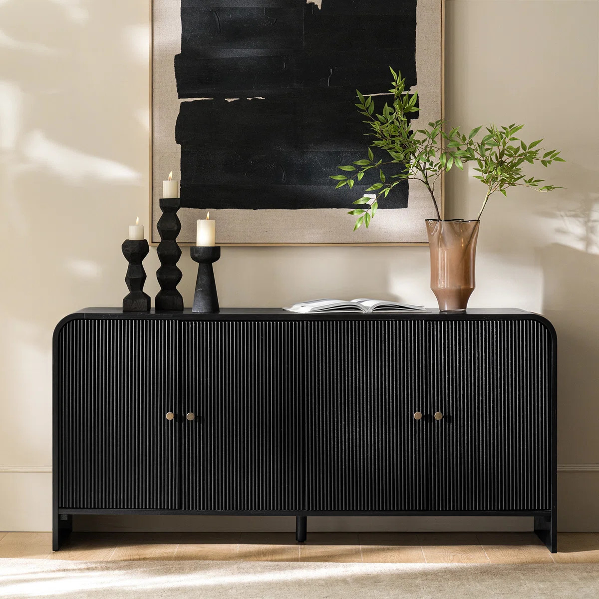 Martha Modern 63''W Fluted Curved Contours Sideboard with Cable Management and Adjustable Shelves | Wayfair North America