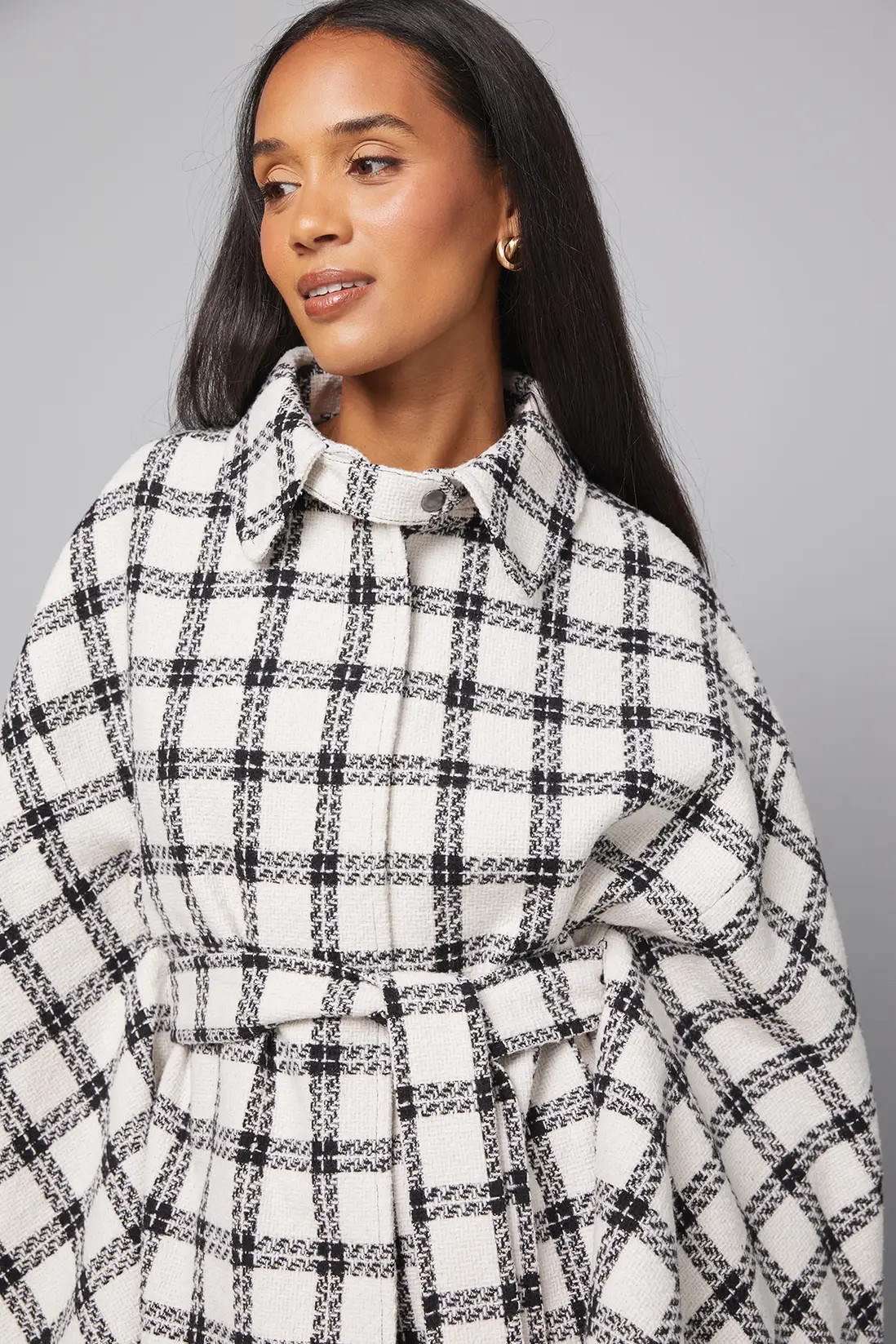 Check Cape Coat | Boohoo.com (UK & IE)