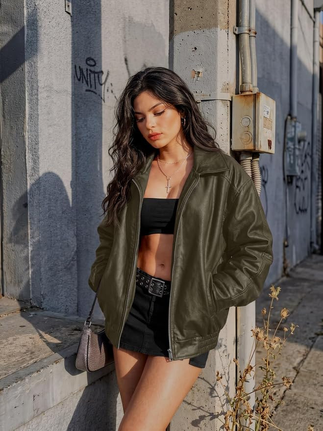 AUTOMET Women's Oversized Faux Leather Jacket for Fall and Winter | Amazon (US)