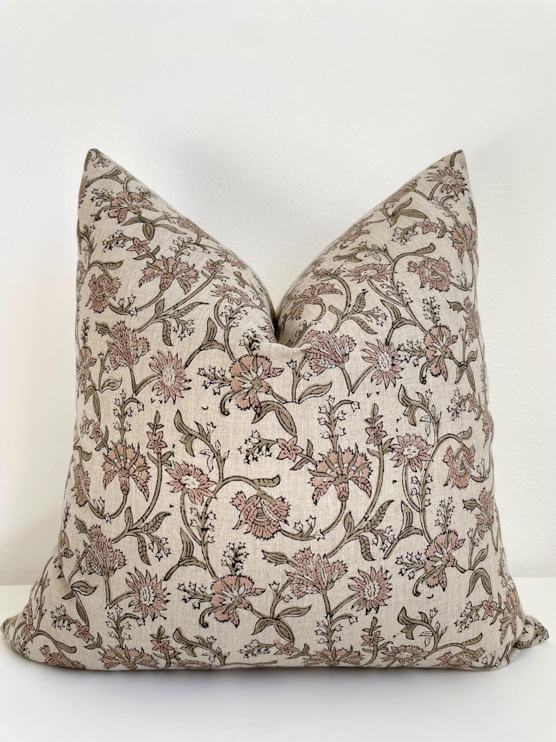 Hand Block Print Pure Linen Throw Pillow Cover: Handmade Vintage Cushion Cover (Penelope) (20x20) | Amazon (US)