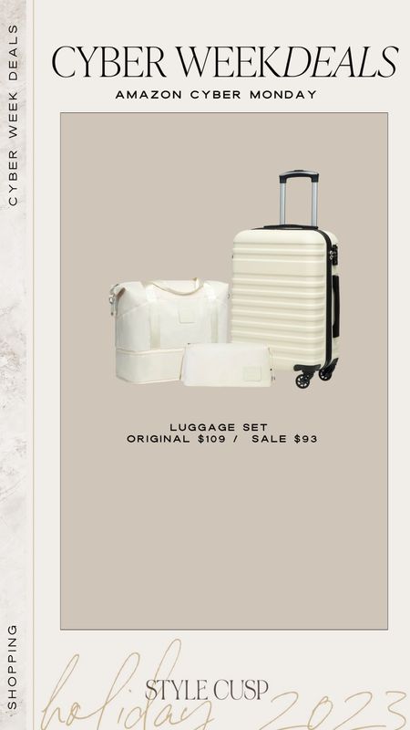 Amazon Cyber Monday Deal! 3 piece luggage set 15% off!

Travel gift, travel set, travel tote, cyber deal, Amazon sale 

#LTKsalealert #LTKtravel #LTKCyberWeek
