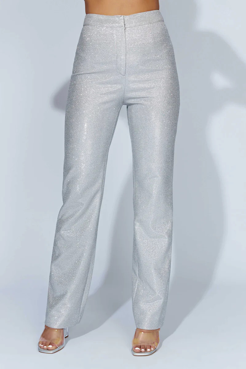 Lisette Straight Leg Shimmer Pants - Silver | MESHKI US