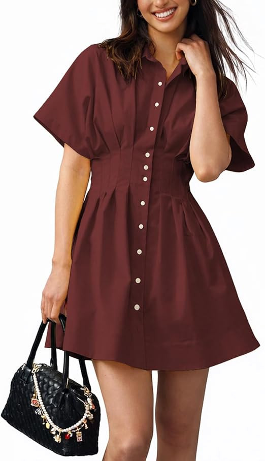 Women’s Mini Shirt Dress Casual Button Down Short Sleeve Collared Summer Dresses | Amazon (US)
