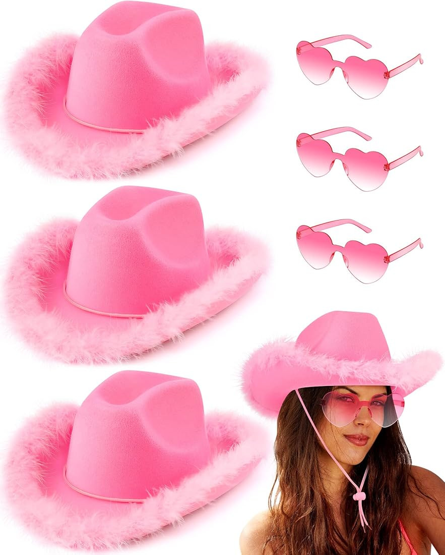 3 Set Cowgirl Hat Boa Cowboy Hat with Heart Sunglasses Boa Women Girl Western Halloweens Party Costume Accessories | Amazon (US)