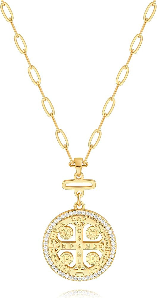 POTESSA 18K Gold Plated Pendant Necklace Medallion Coin Heart Y Shaped Chain Toggle Necklace for ... | Amazon (US)