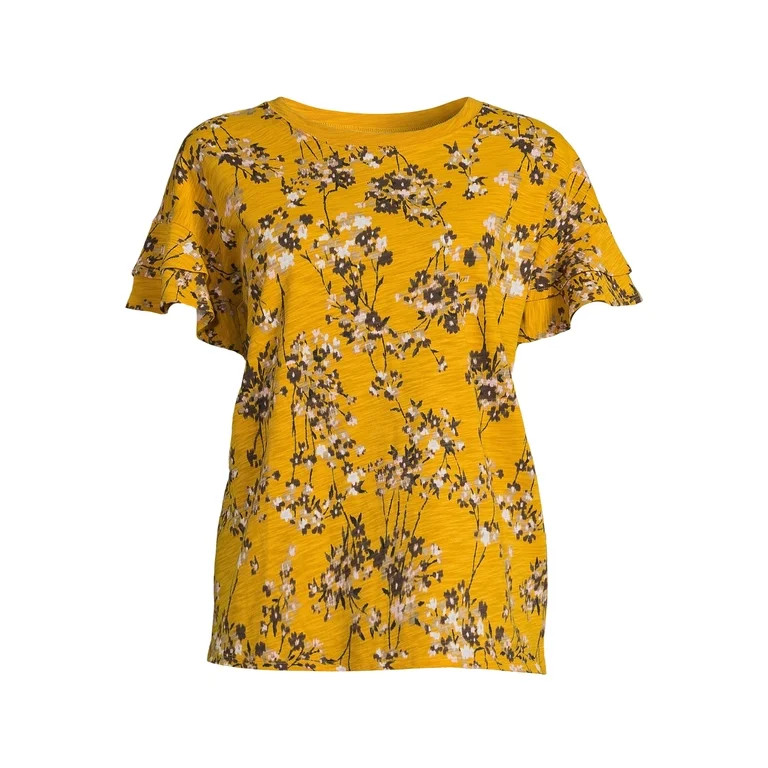 Time and Tru Women's Flutter Sleeve Knit Top, Sizes S-3XL | Walmart (US)