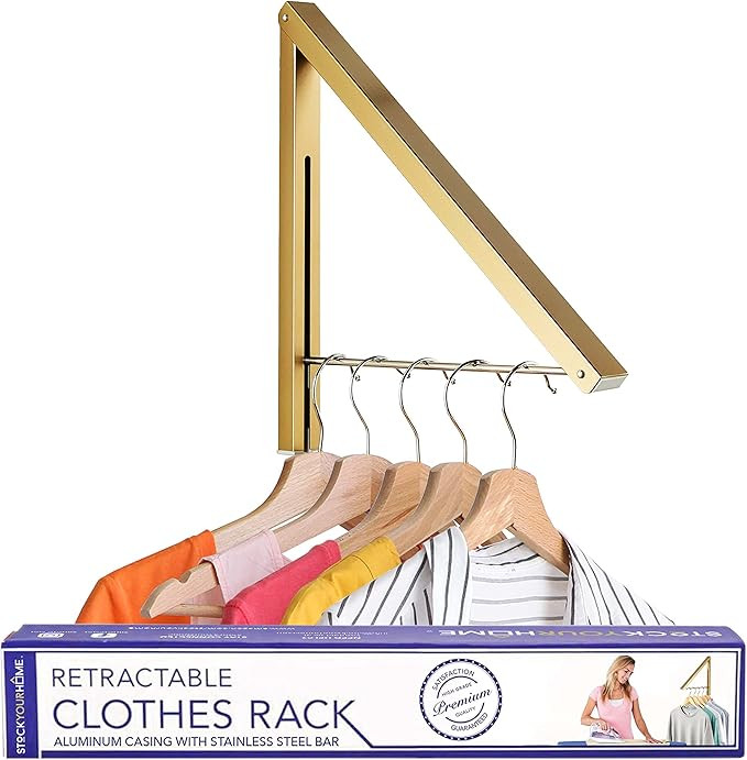 Single Foldable Clothing Rack, Wall-Mounted Retractable Clothes Hanger for Laundry Dryer Room, Ha... | Amazon (US)
