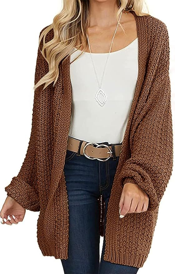 MEROKEETY Women's Open Front Chunky Knit Sweater Oversized Lantern Sleeve Cardigan Outwear | Amazon (US)