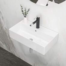 x Inch White Ceramic Rectangle Wall Mount Bathroom Sink With Single Faucet Hole And Overflow | SHEIN