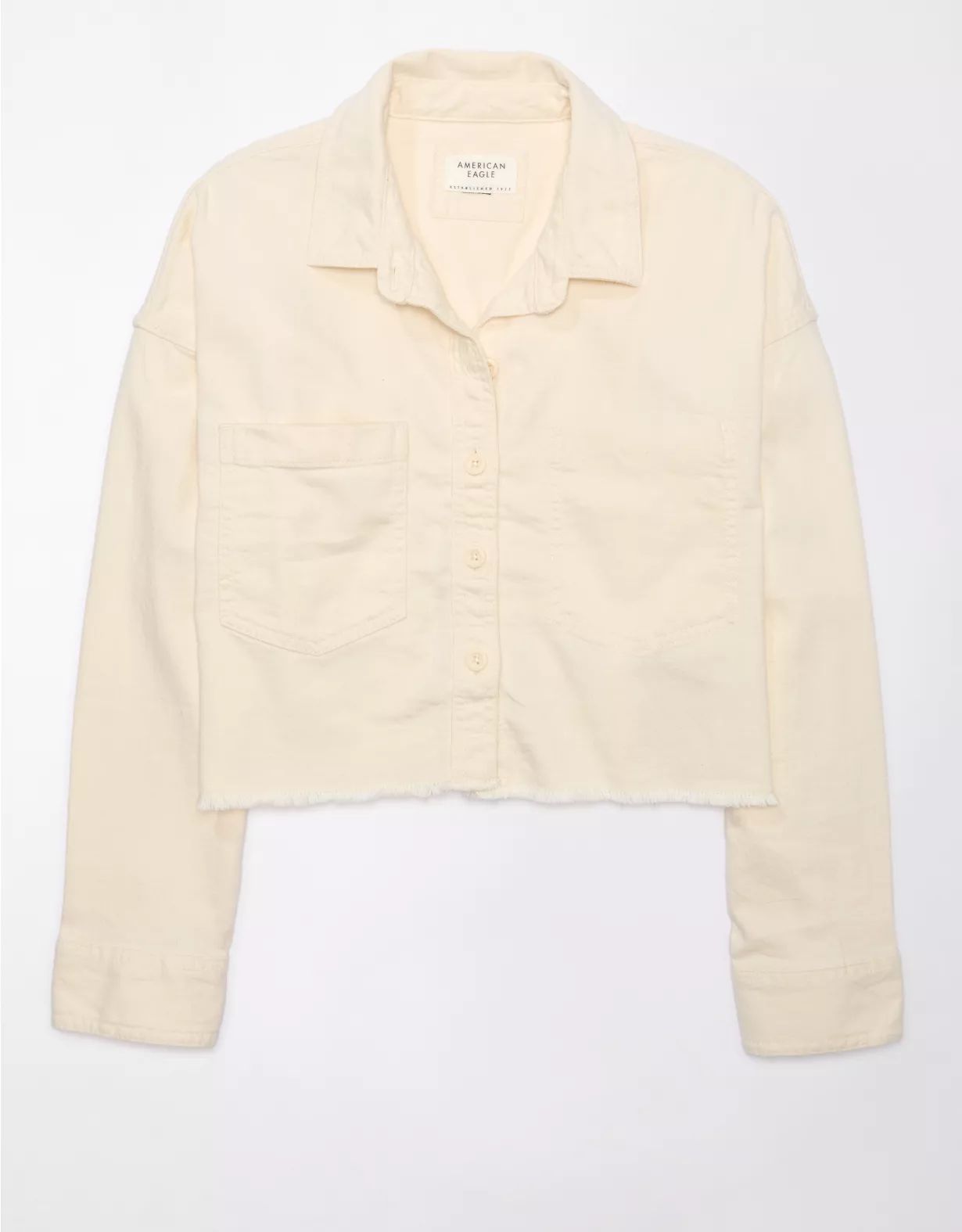 AE Cropped Denim Button-Up Shirt | American Eagle Outfitters (US & CA)