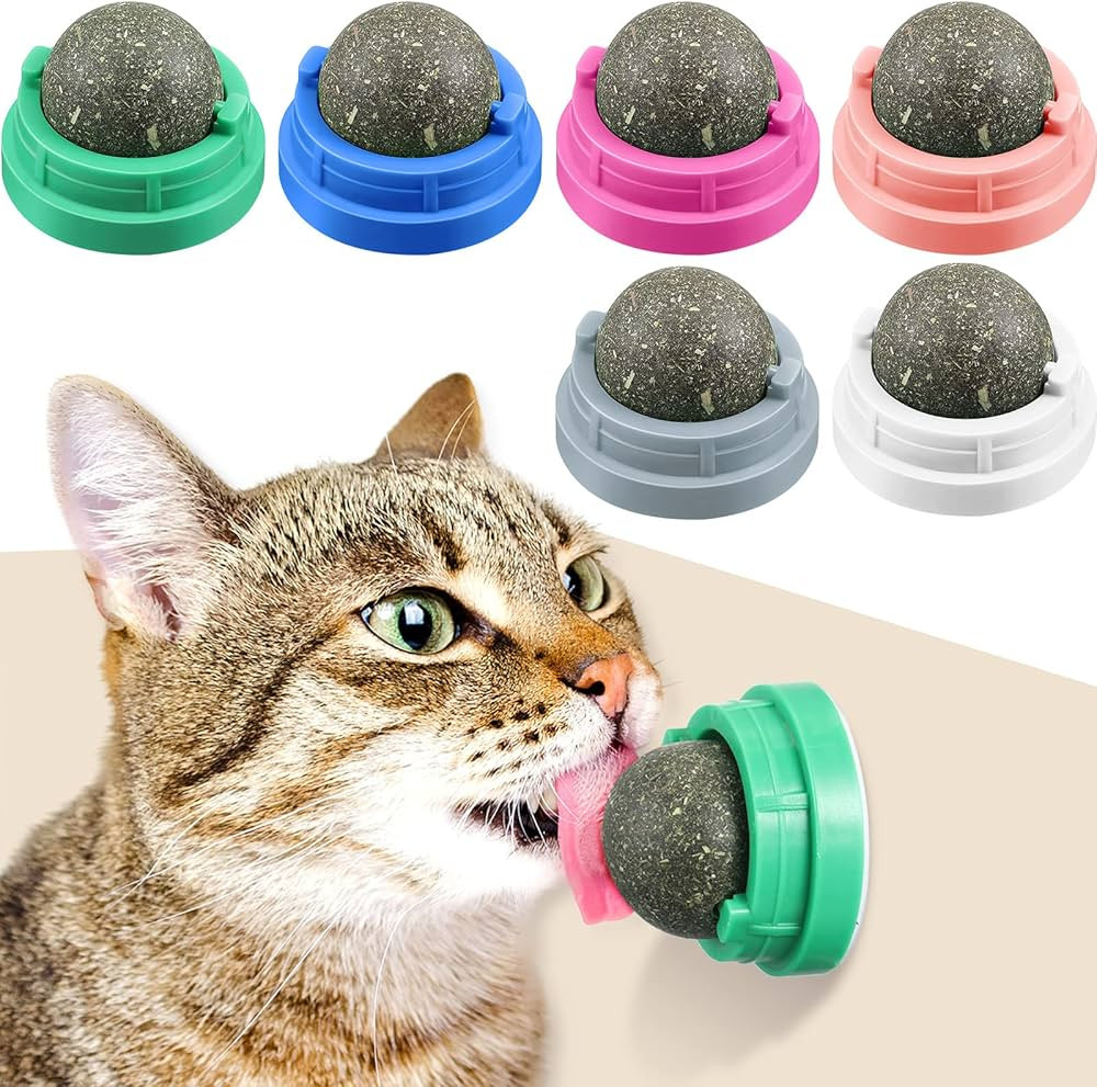 6 Pieces Silvervine Catnip Wall Balls Edible Kitty Catnip Wall Toys Licking Rotatable Cat Snack B... | Amazon (US)