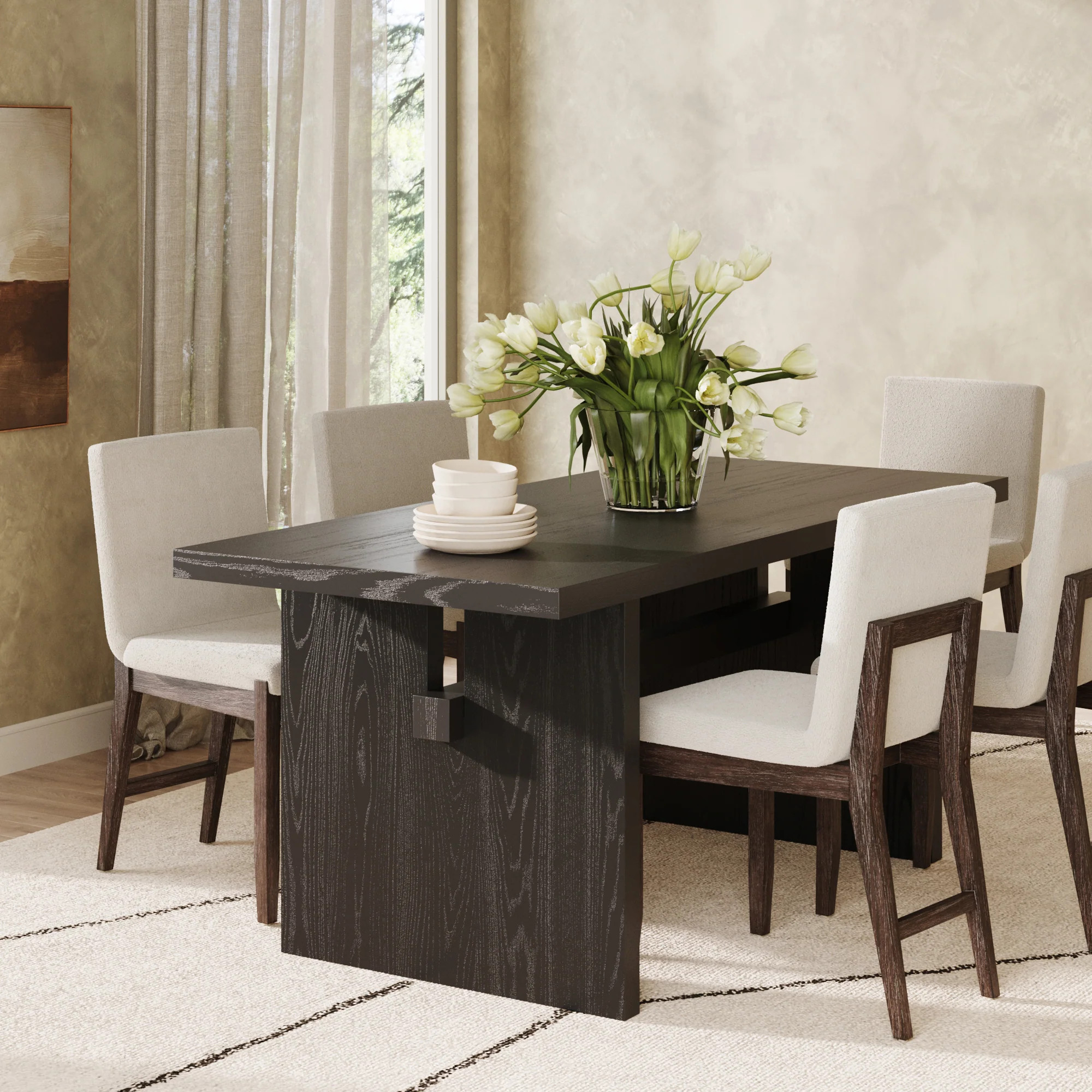 Wood Modern Farmhouse Dining Table Black Oak | Nathan James
