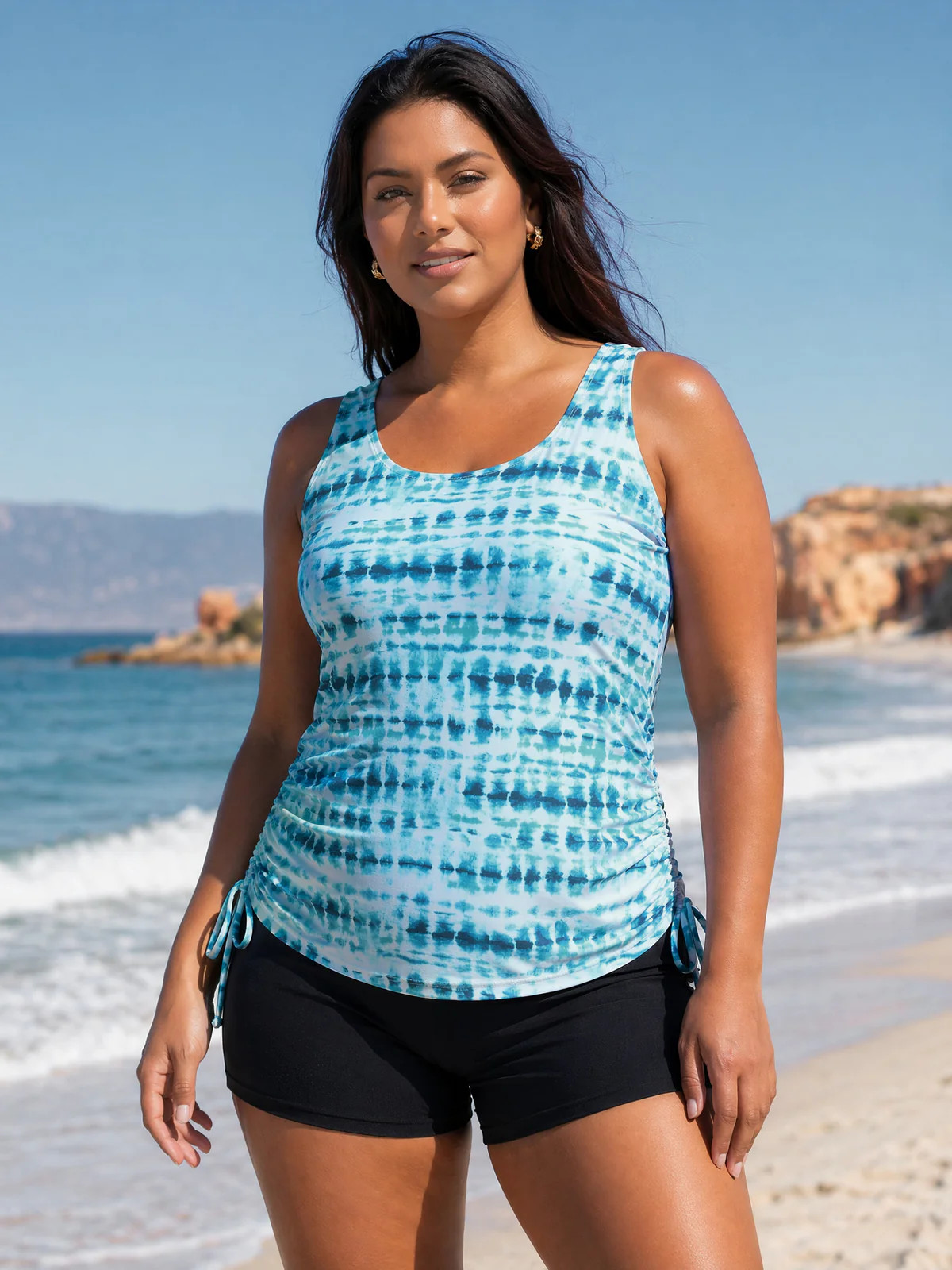 Tie-Dye Effect Scoop Neckline Swim Top | Bloomchic