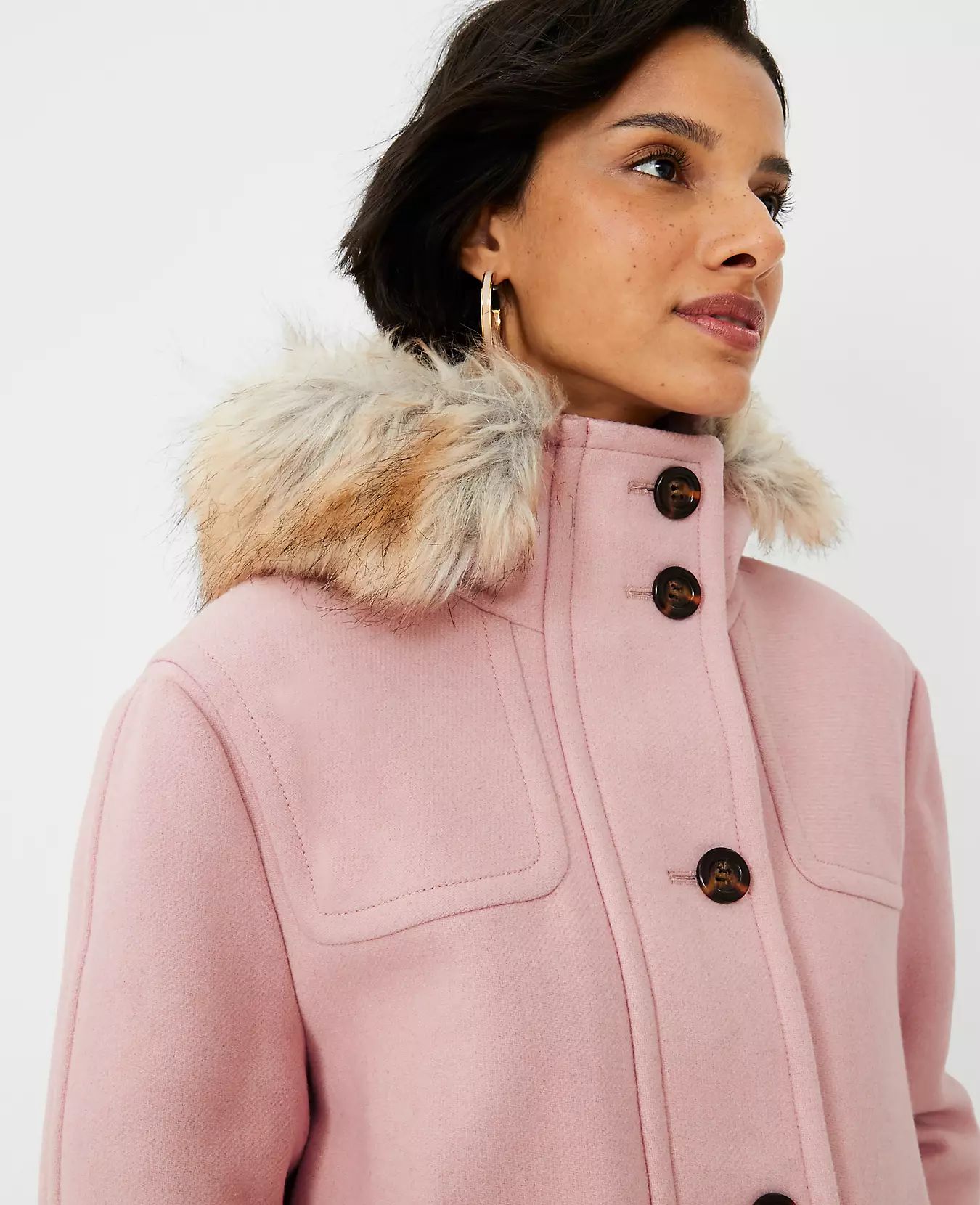 Faux Fur Hooded Wool Blend Duffle Coat | Ann Taylor (US)