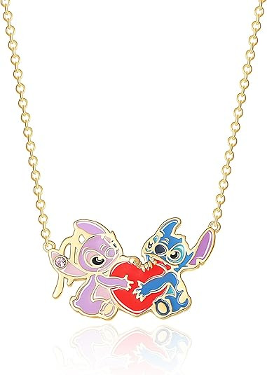 Disney Womens Stitch and Angel Heart Pendant Necklace 18" - 18kt Flash Plated Stitch Necklace Off... | Amazon (US)