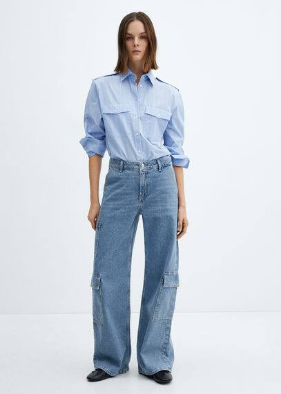 MANGO - Loose cargo jeans with pockets medium blue - 10 - Women | MANGO (US)