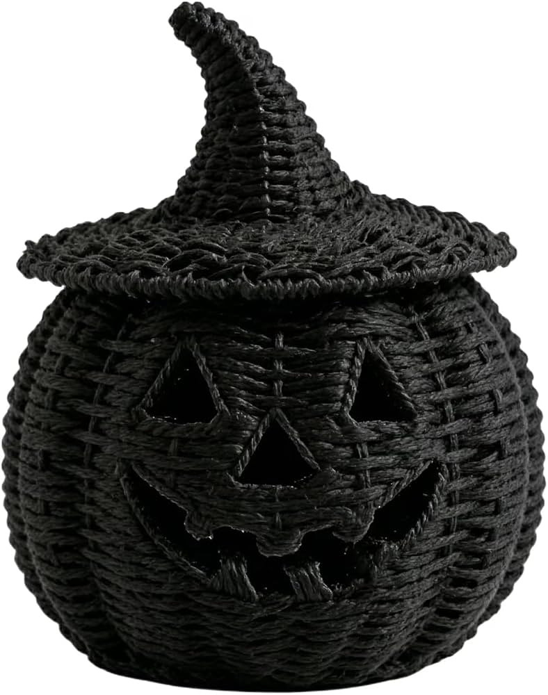 Halloween Woven Seagrass Pumpkin for Spooky Halloween Candy Storage and Home Decor, Black Handcra... | Amazon (US)