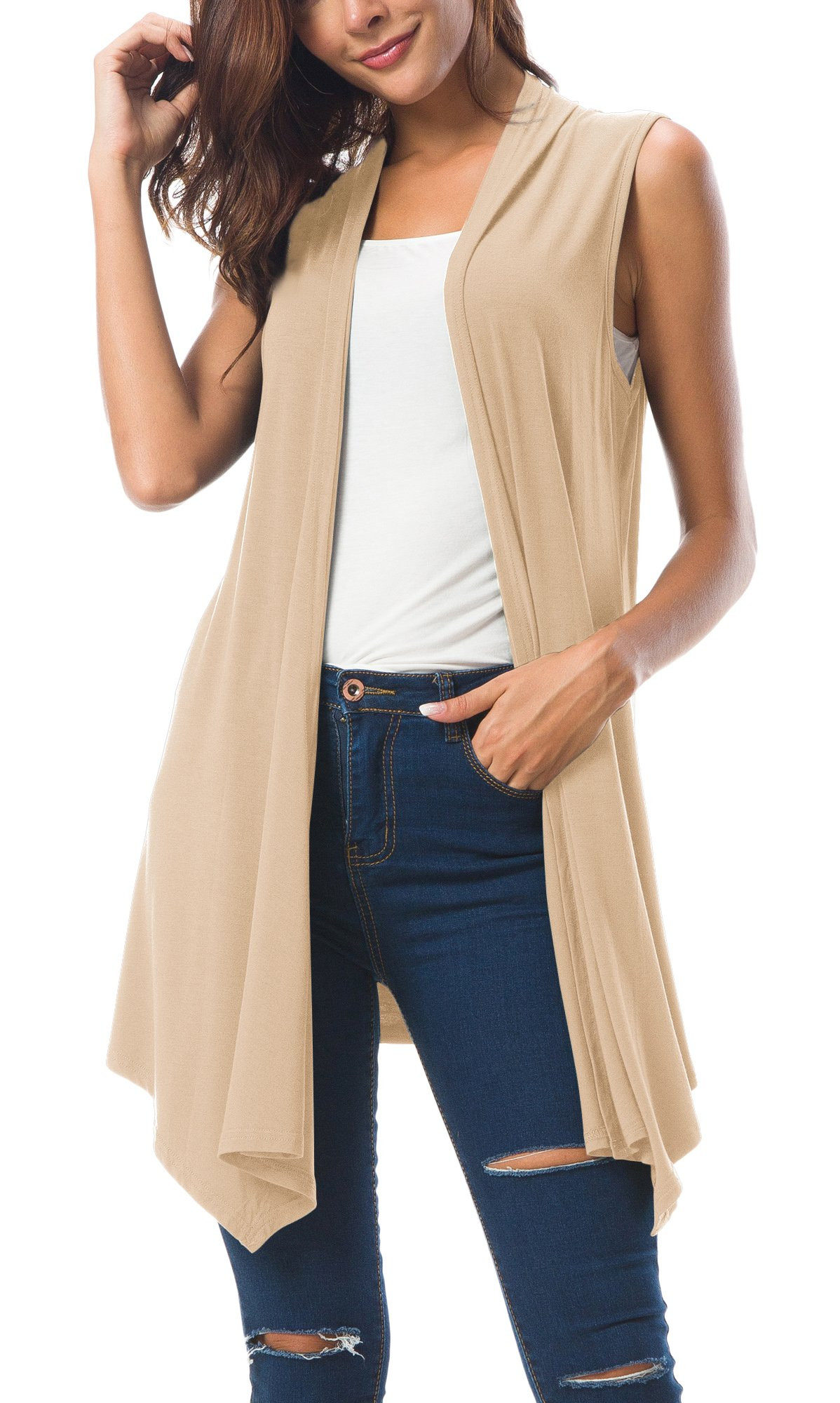 Women's Sleeveless Draped Open Front Cardigan Vest Asymmetric Hem | Amazon (US)
