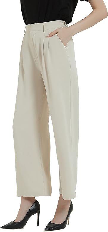 Tronjori Women High Waist Casual Straight Leg Long Dress Pants Wide Leg Trousers Regular Waistban... | Amazon (US)